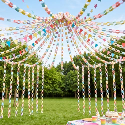 Lincia 600 Sheet Macaron Paper Chain Strips 1x8 Inches with Double-Sided Tape for DIY Party Garland