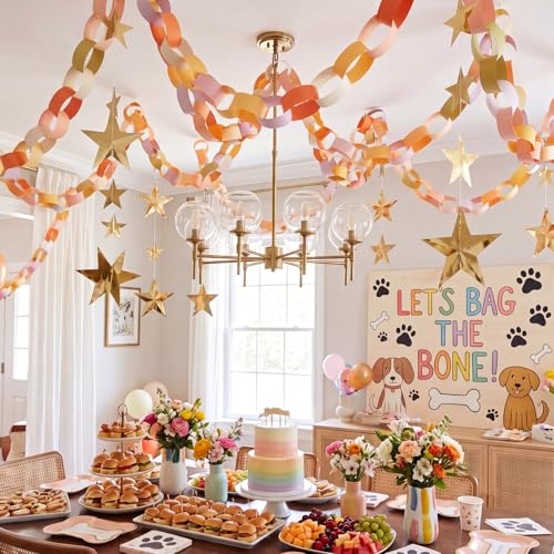 Lincia 600 Sheet Paper Chain Garland Strips with Double-Sided Tape – 1x8 Inch DIY Construction Paper for Party Decorations (Groovy)