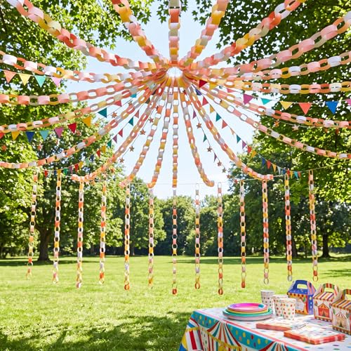 Lincia 600 Sheet Paper Chain Garland Strips with Double-Sided Tape – 1x8 Inch DIY Construction Paper for Party Decorations (Groovy)