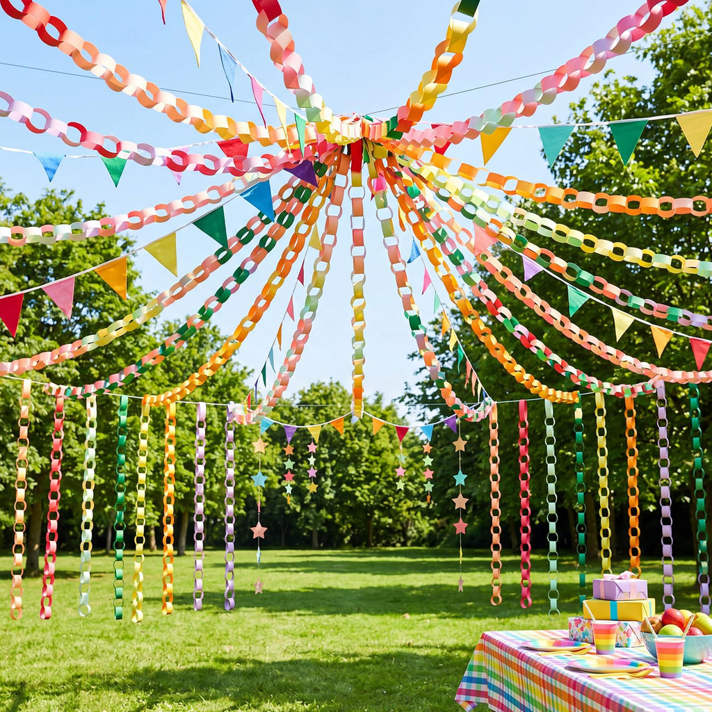 Lincia 600 Sheets Paper Chain Garland Strips – 1x8 Inches, 20 Colors, DIY Craft with Double Sided Tape (Bright)