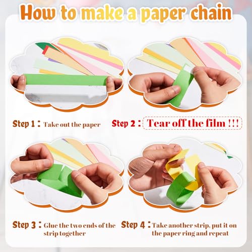 Lincia 600 Sheets Paper Chain Garland Strips – 1x8 Inches, 20 Colors, DIY Craft with Double Sided Tape (Bright)