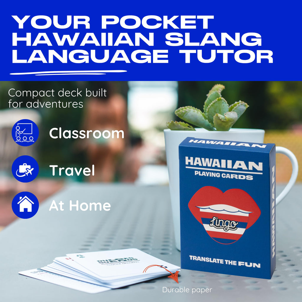 Lingo Hawaiian Playing Cards – Learn Hawaiian Slang with 52 Essential Translations and Phonetics