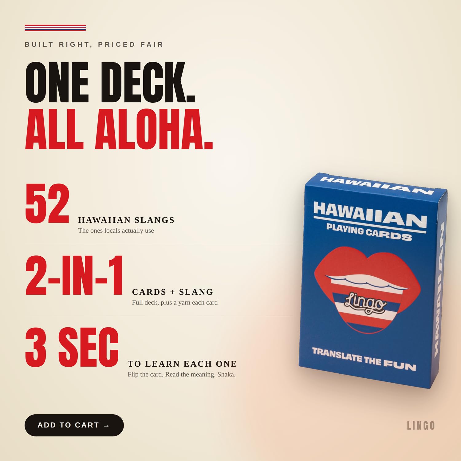 Lingo Hawaiian Playing Cards – Learn Hawaiian Slang with 52 Essential Translations and Phonetics