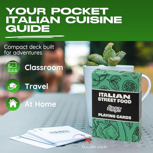 Lingo Italian Street Food Playing Cards – 54-Card Deck with Authentic Recipes and Travel Tips