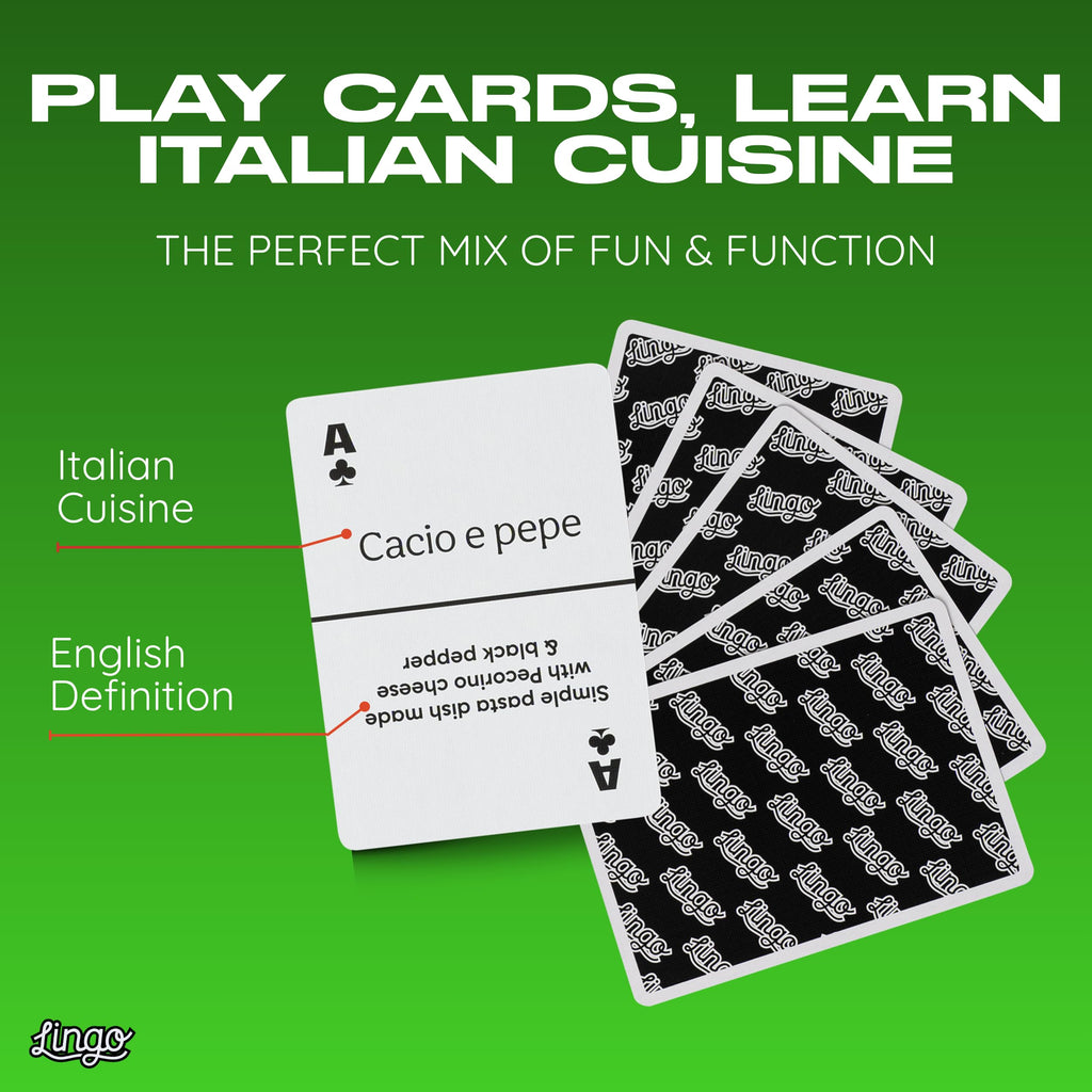 Lingo Italian Street Food Playing Cards – 54-Card Deck with Authentic Recipes and Travel Tips