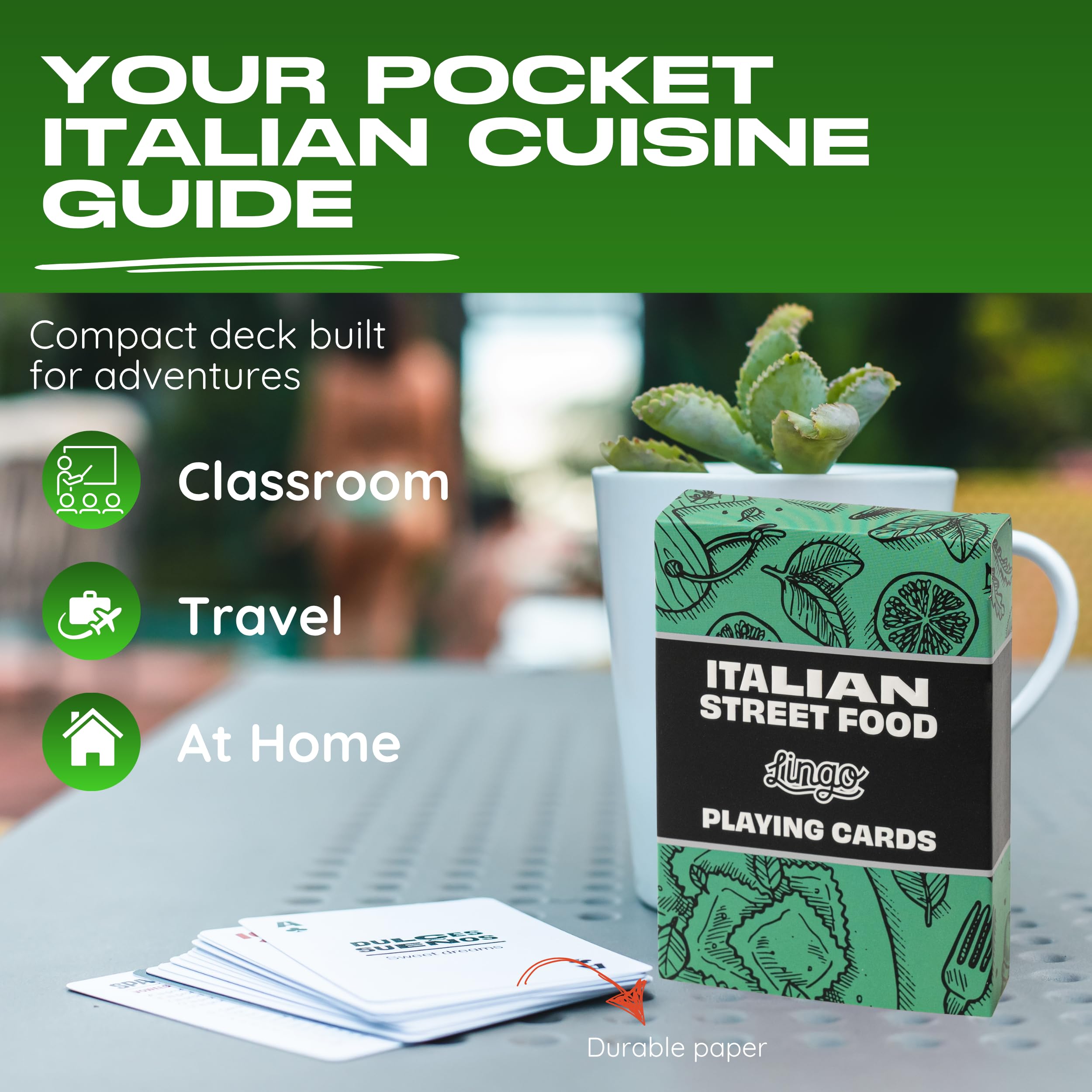 Lingo Italian Street Food Playing Cards – 54-Card Deck with Authentic Recipes and Travel Tips