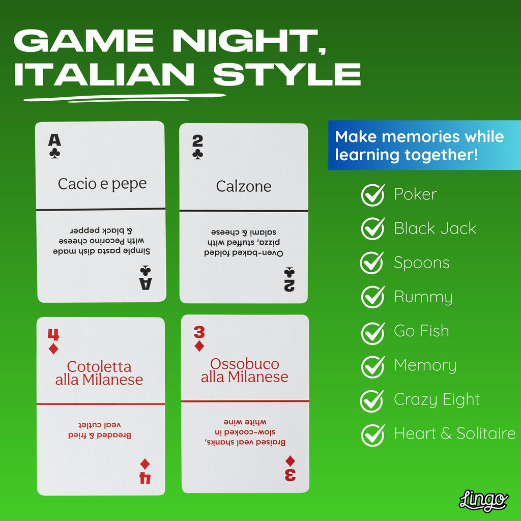 Lingo Italian Street Food Playing Cards – 54-Card Deck with Authentic Recipes and Travel Tips