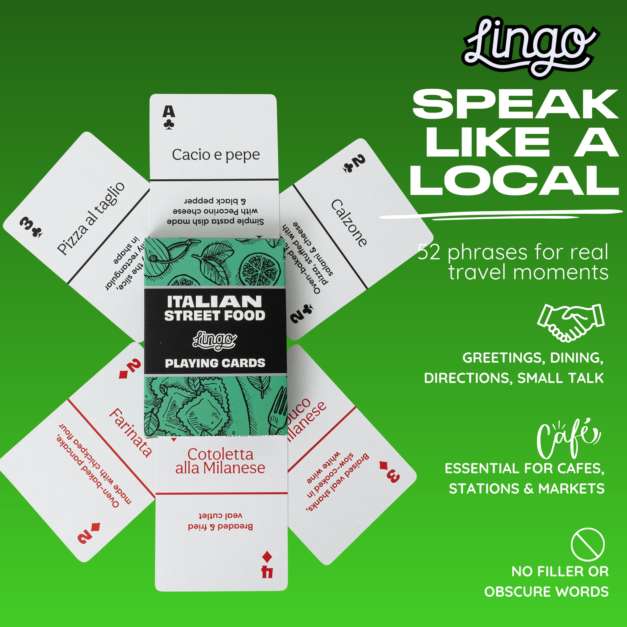 Lingo Italian Street Food Playing Cards – 54-Card Deck with Authentic Recipes and Travel Tips