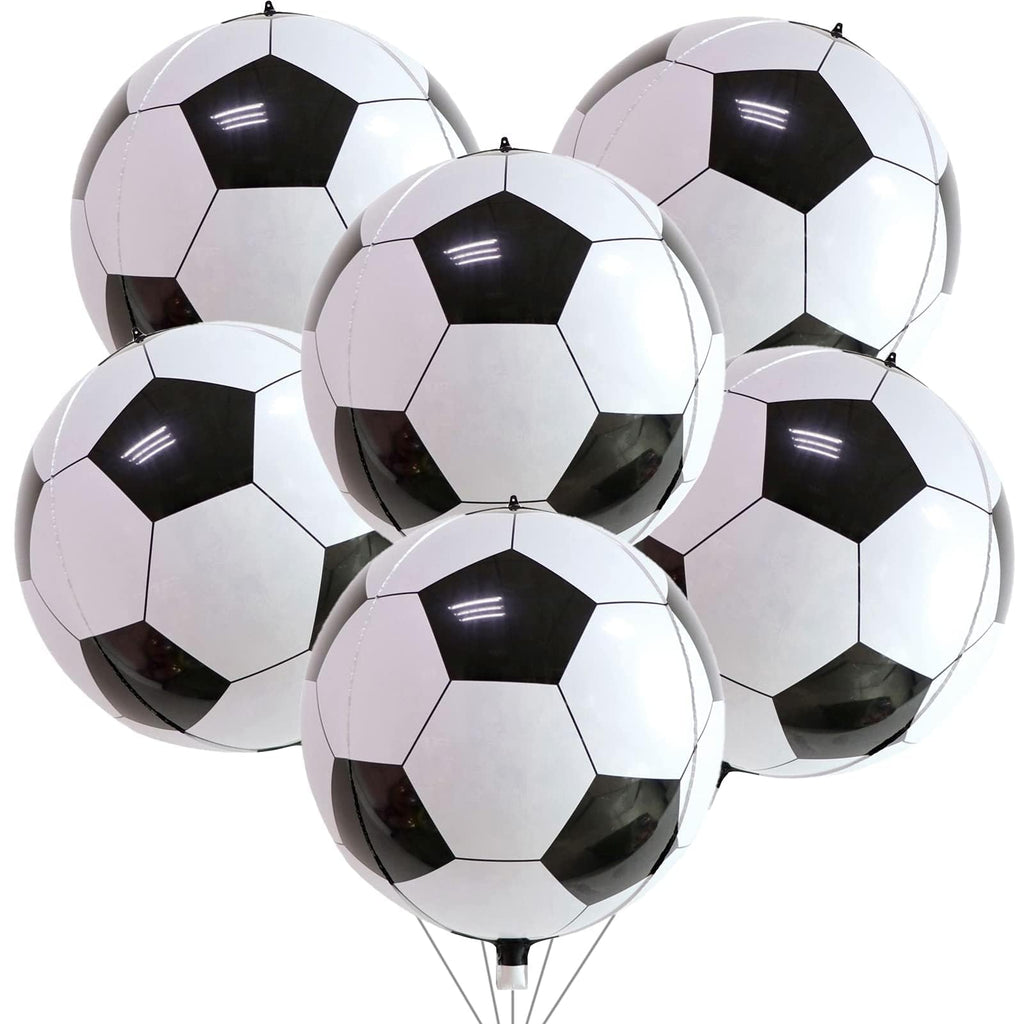 Lingqiang 22 Inch 4D Soccer Foil Balloons (6 Pack) - Black & White Football Shape Mylar Balloons for Party Decorations