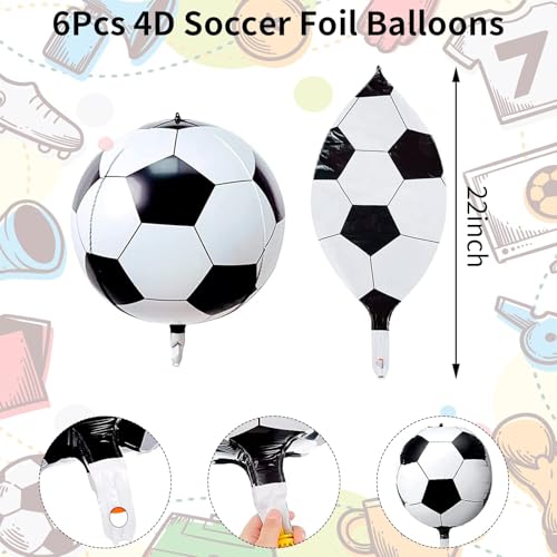 Lingqiang 22 Inch 4D Soccer Foil Balloons (6 Pack) - Black & White Football Shape Mylar Balloons for Party Decorations