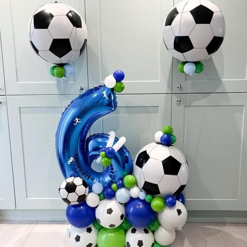 Lingqiang 22 Inch 4D Soccer Foil Balloons (6 Pack) - Black & White Football Shape Mylar Balloons for Party Decorations