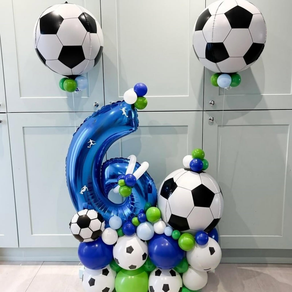 Lingqiang 22 Inch 4D Soccer Foil Balloons (6 Pack) - Black & White Football Shape Mylar Balloons for Party Decorations