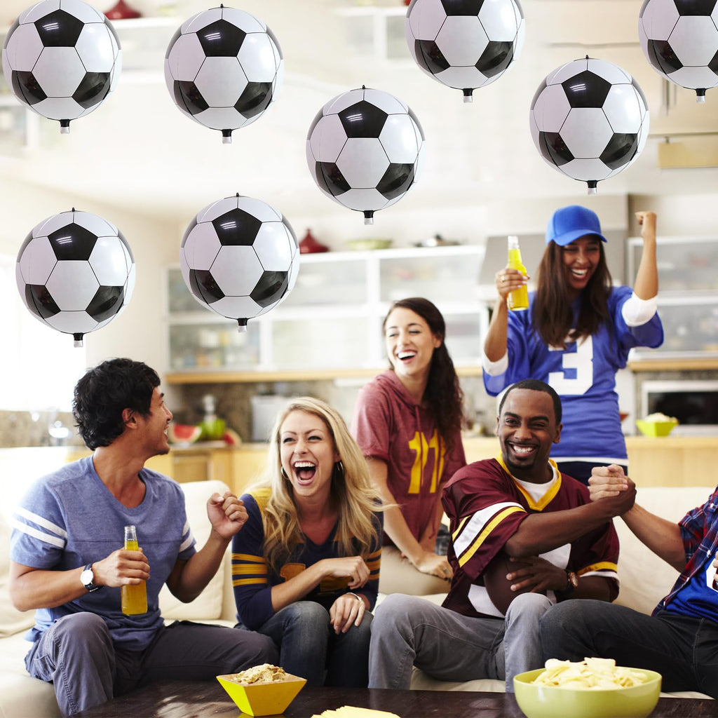 Lingqiang 22 Inch 4D Soccer Foil Balloons (6 Pack) - Black & White Football Shape Mylar Balloons for Party Decorations