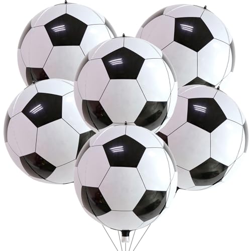 Lingqiang 22 Inch 4D Soccer Foil Balloons (6 Pack) - Black & White Football Shape Mylar Balloons for Party Decorations