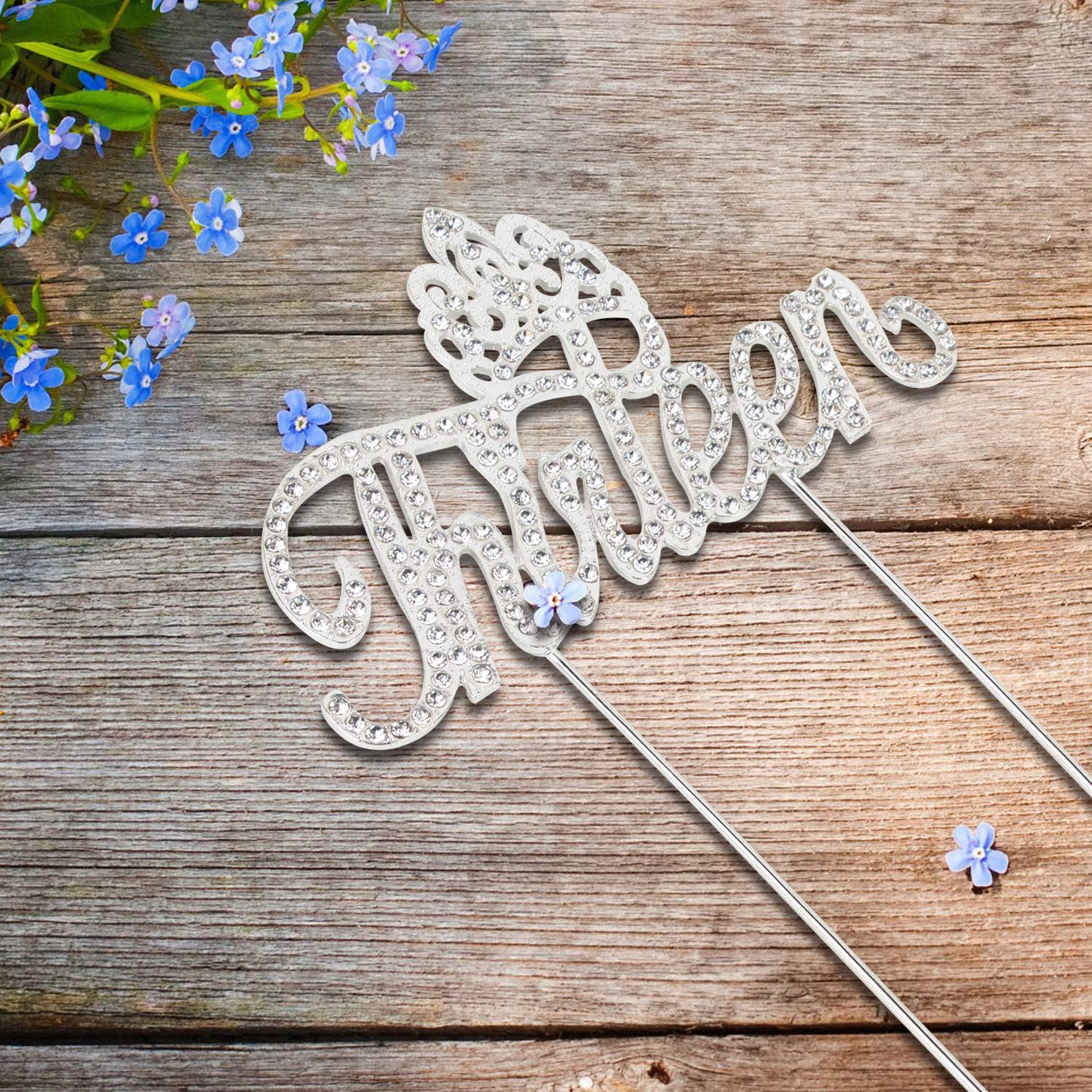 LINGTEER 13th Birthday Cake Topper with Rhinestone Crown - Silver Bling Keepsake