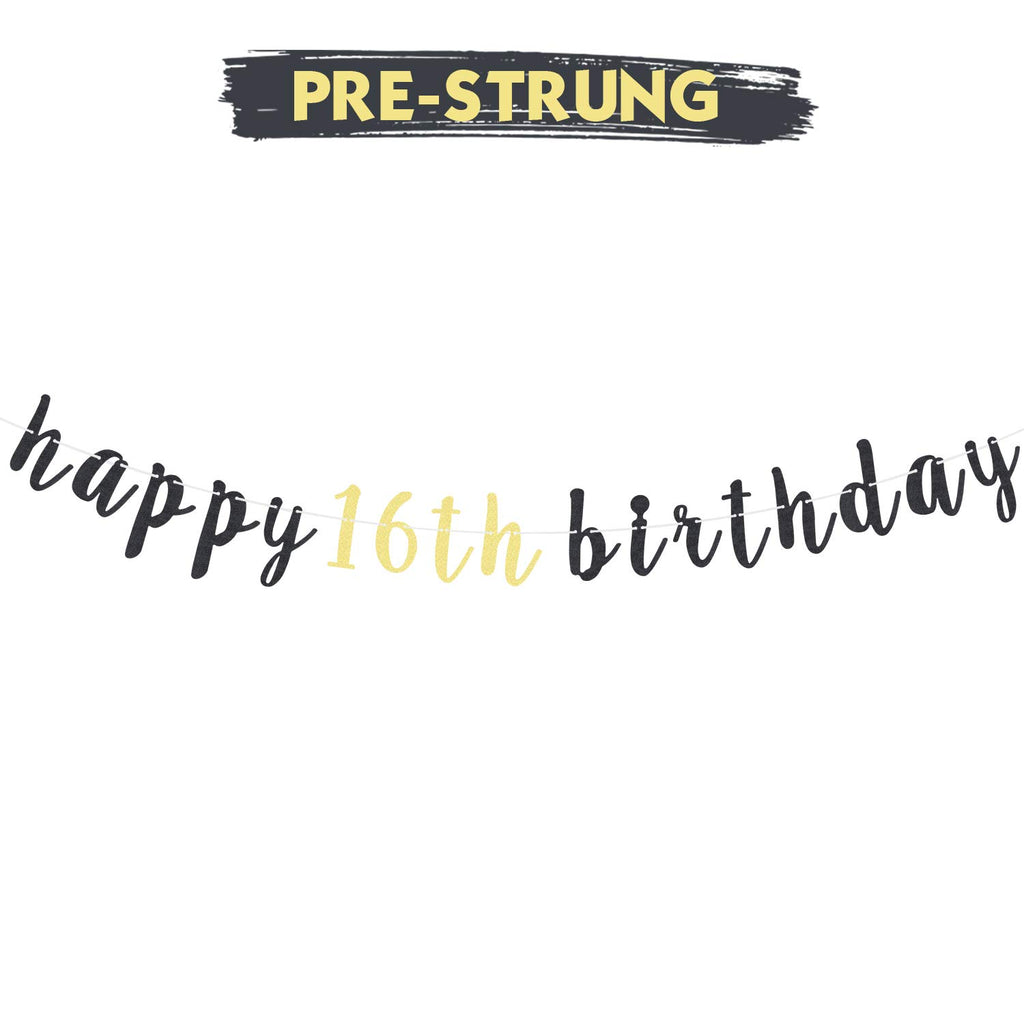 LINGTEER 16th Birthday Glitter Garland Banner - Cheers to Sixteen Years Old Backdrop Decoration