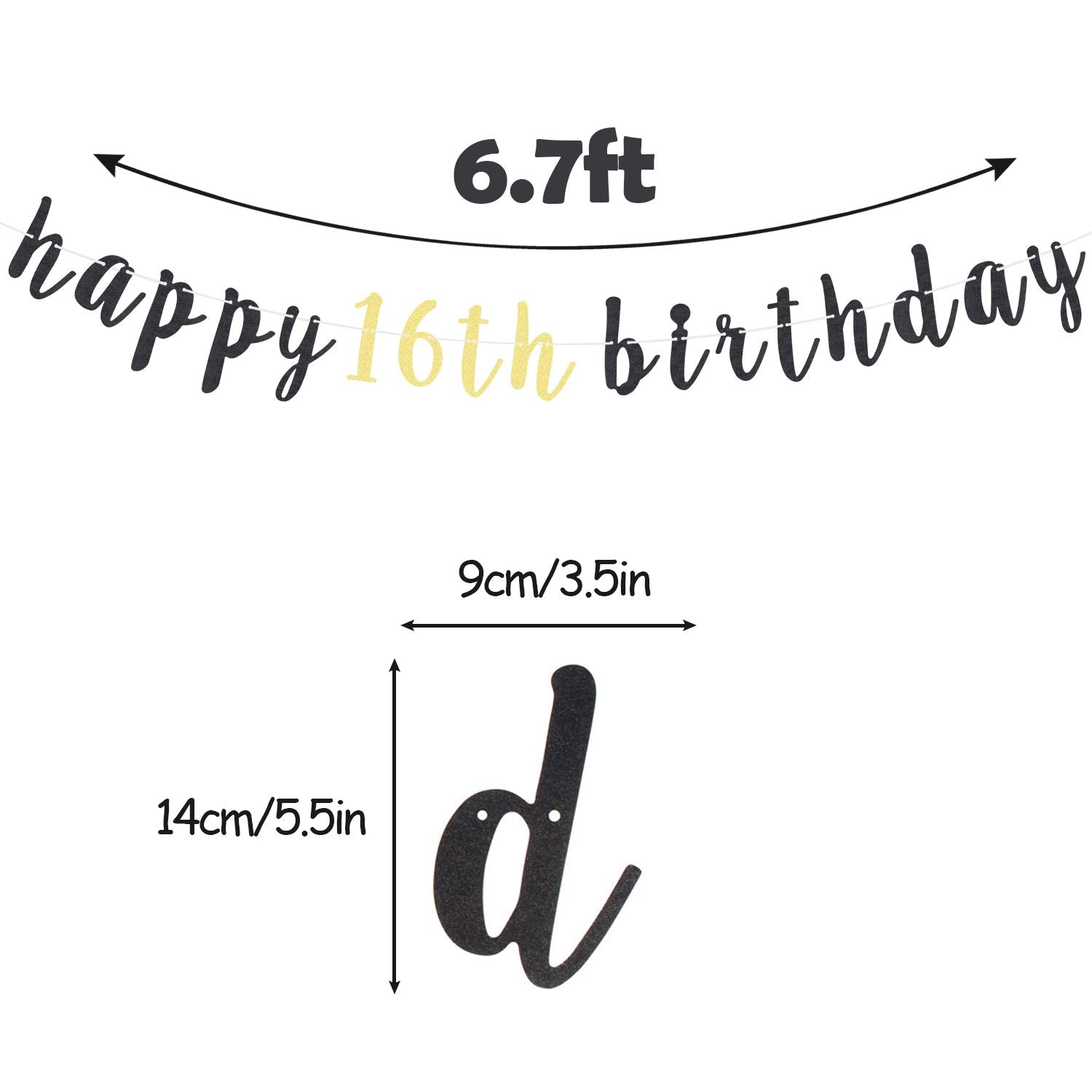 LINGTEER 16th Birthday Glitter Garland Banner - Cheers to Sixteen Years Old Backdrop Decoration