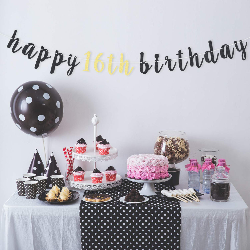 LINGTEER 16th Birthday Glitter Garland Banner - Cheers to Sixteen Years Old Backdrop Decoration
