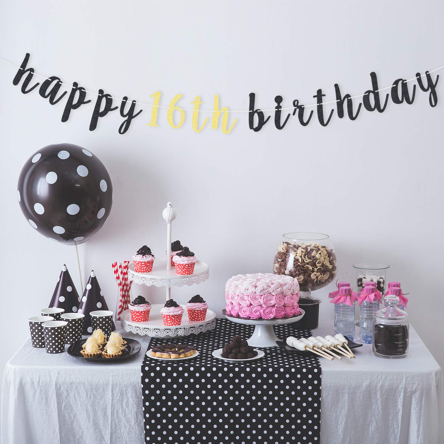 LINGTEER 16th Birthday Glitter Garland Banner - Cheers to Sixteen Years Old Backdrop Decoration