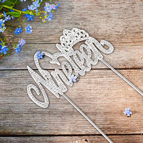 LINGTEER 19th Birthday Cake Topper with Crown Sign – Silver Rhinestone Bling for 6-9 Inch Cakes