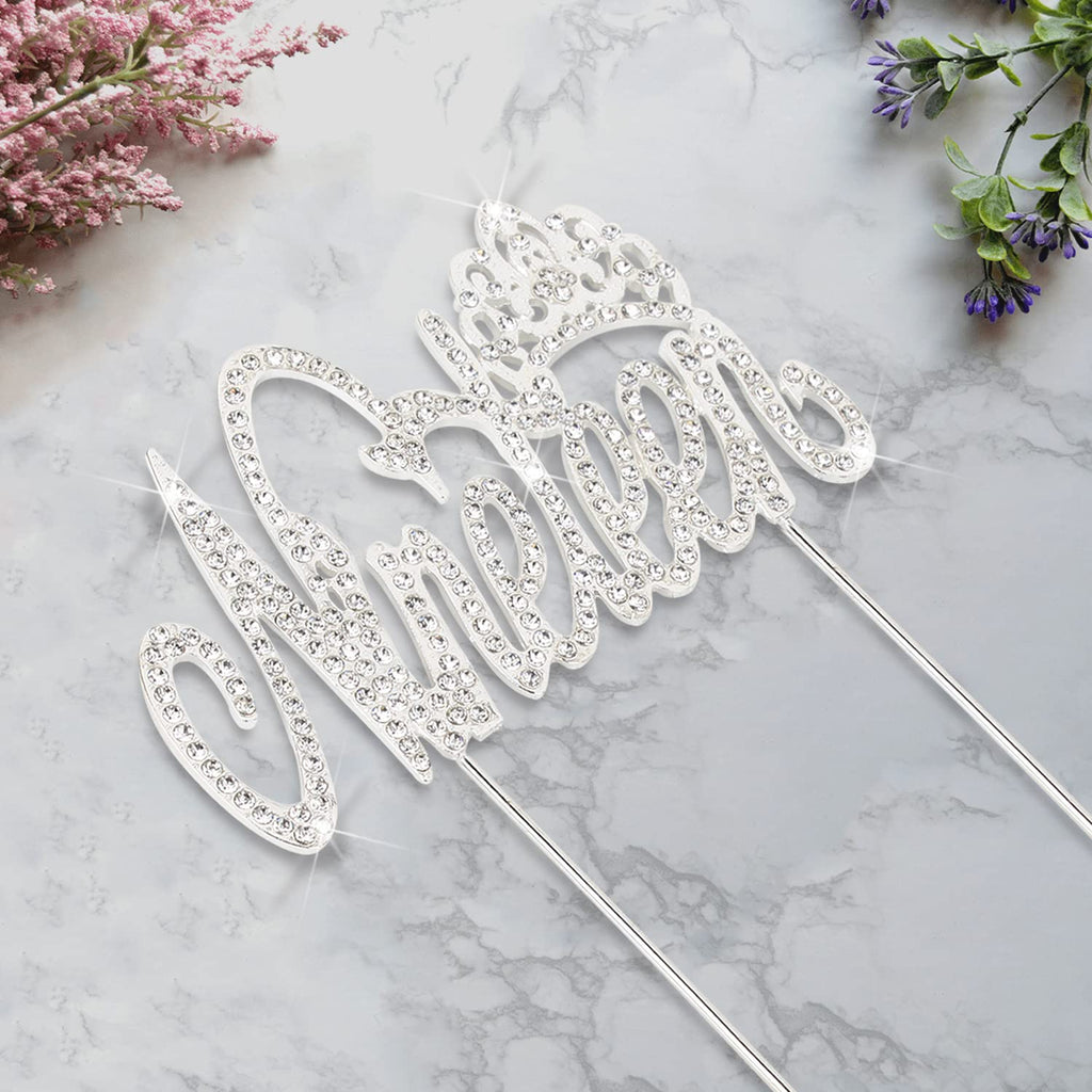LINGTEER 19th Birthday Cake Topper with Crown Sign – Silver Rhinestone Bling for 6-9 Inch Cakes