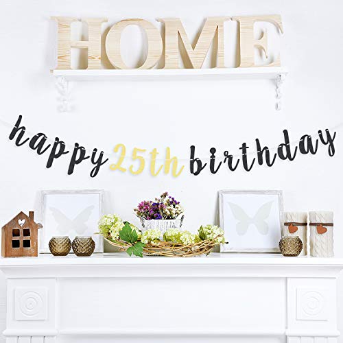 LINGTEER 25th Birthday Glitter Garland Banner - Cheers to 25 Years Old Party Decoration (6.7ft)