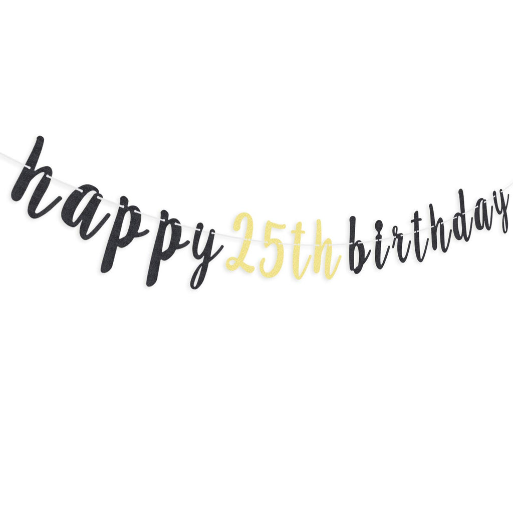 LINGTEER 25th Birthday Glitter Garland Banner - Cheers to 25 Years Old Party Decoration (6.7ft)
