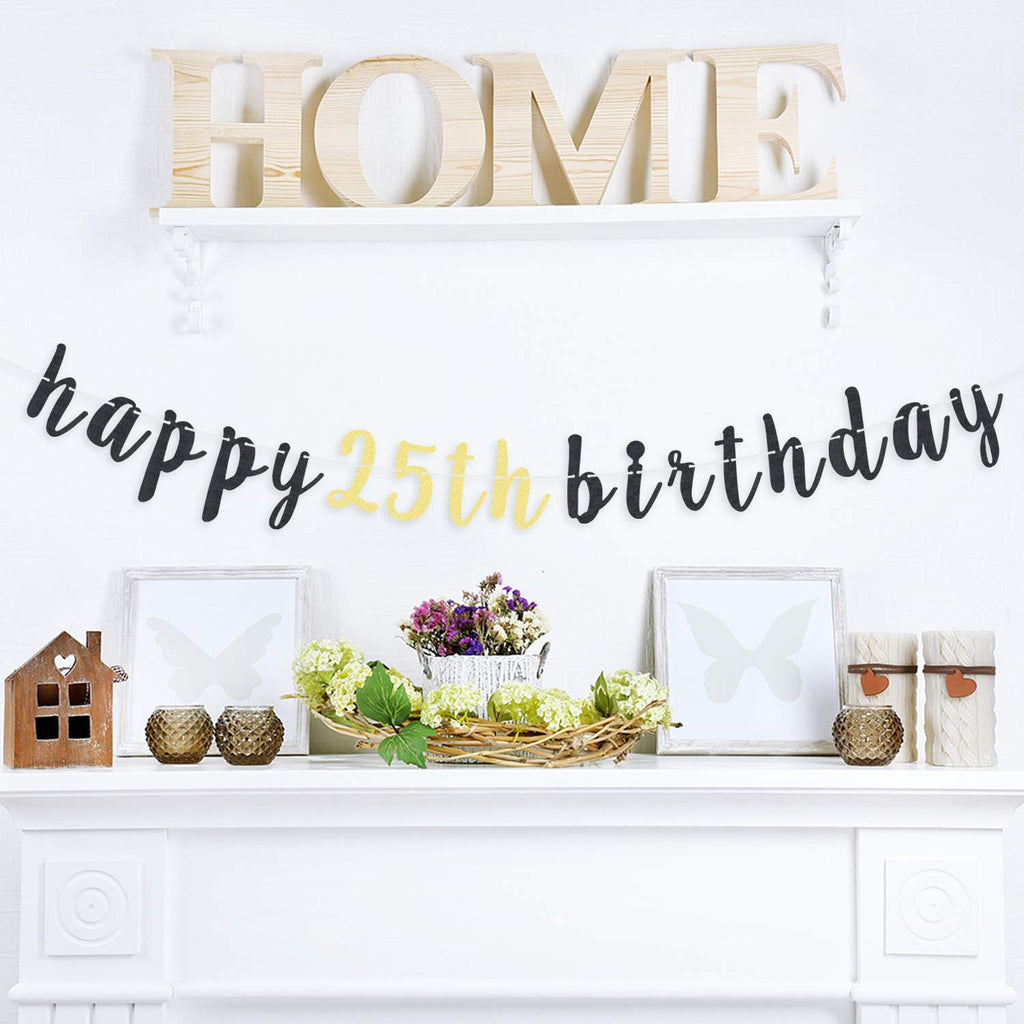 LINGTEER 25th Birthday Glitter Garland Banner - Cheers to 25 Years Old Party Decoration (6.7ft)