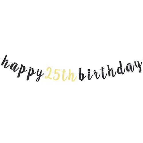 LINGTEER 25th Birthday Glitter Garland Banner - Cheers to 25 Years Old Party Decoration (6.7ft)