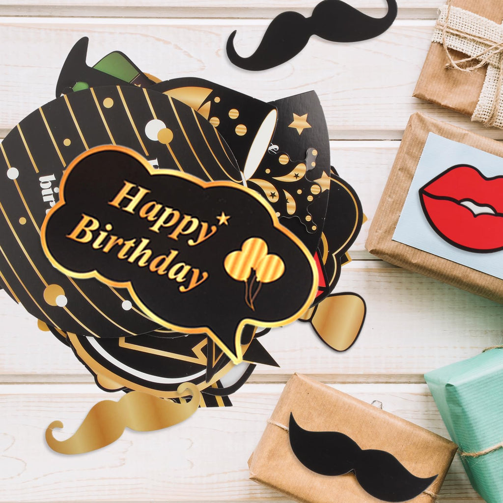 LINGTEER 35-Piece 50th Birthday Photo Booth Props Set – Black & Gold Party Decorations