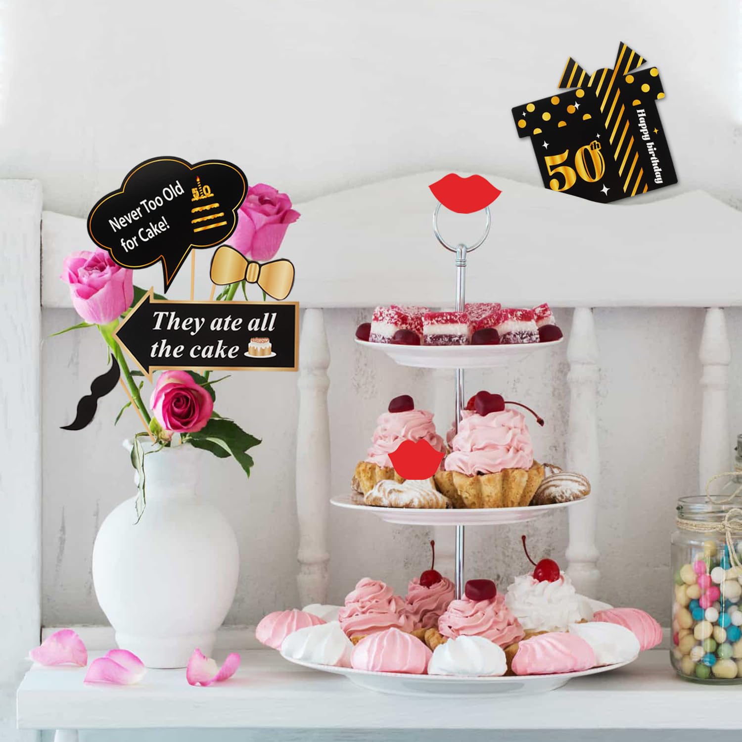 LINGTEER 35-Piece 50th Birthday Photo Booth Props Set – Black & Gold Party Decorations
