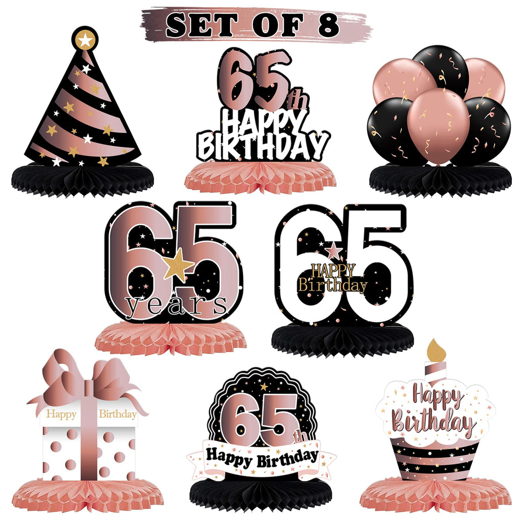 LINGTEER 65th Birthday Rose Gold Honeycomb Centerpieces – 8-Pack Table Decorations