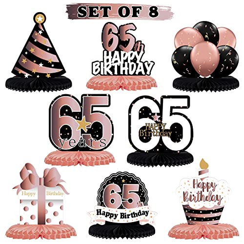 LINGTEER 65th Birthday Rose Gold Honeycomb Centerpieces – 8-Pack Table Decorations
