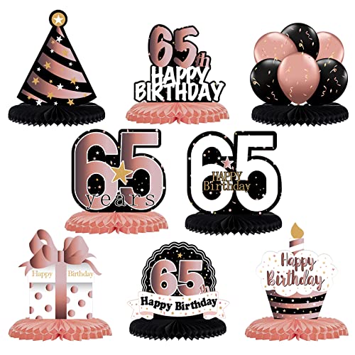 LINGTEER 65th Birthday Rose Gold Honeycomb Centerpieces – 8-Pack Table Decorations