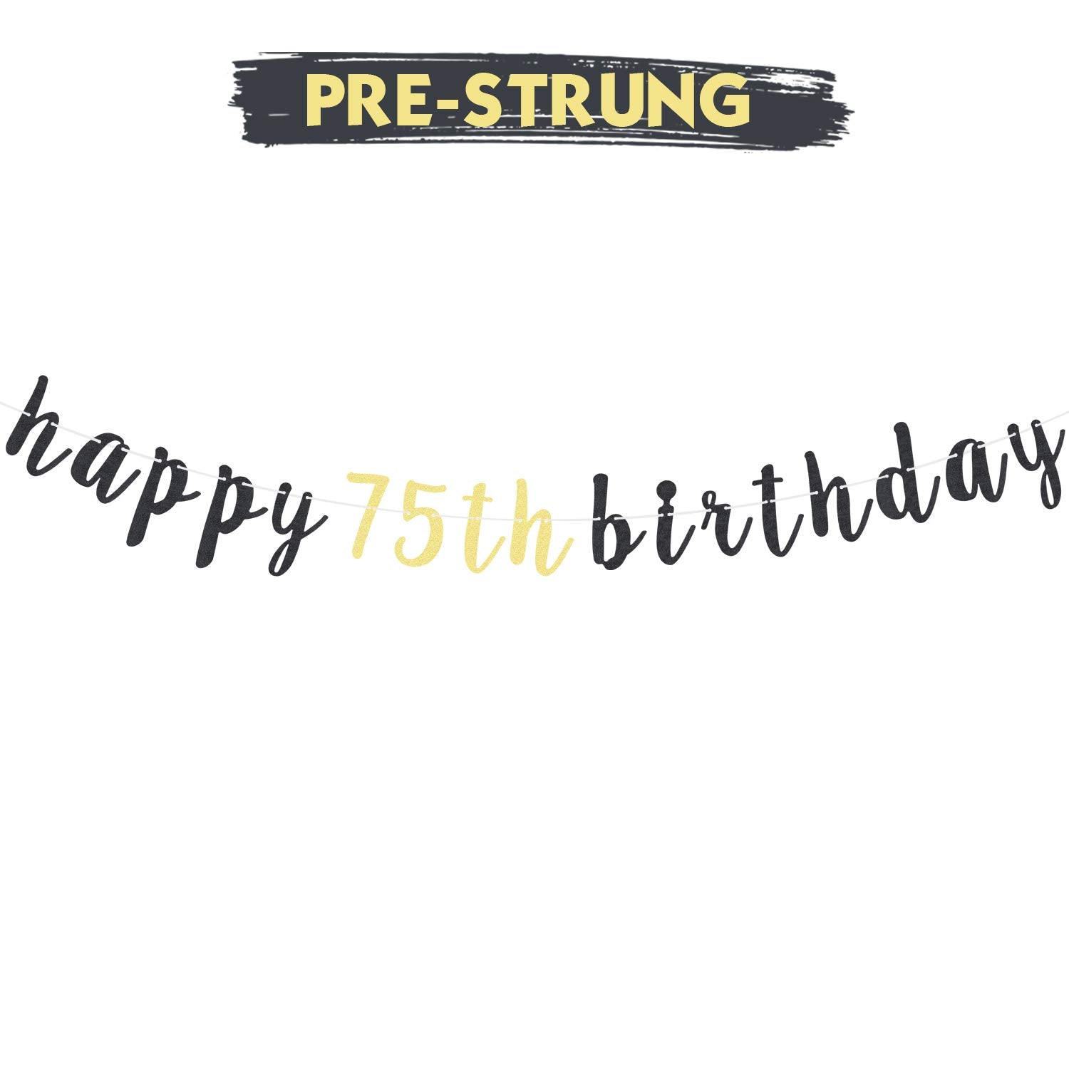 LINGTEER 75th Birthday Glitter Garland Banner - Cheers to 75 Years Old Party Decoration