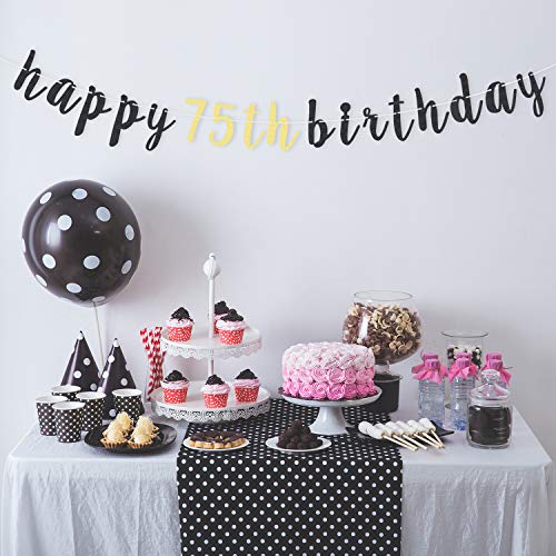 LINGTEER 75th Birthday Glitter Garland Banner - Cheers to 75 Years Old Party Decoration