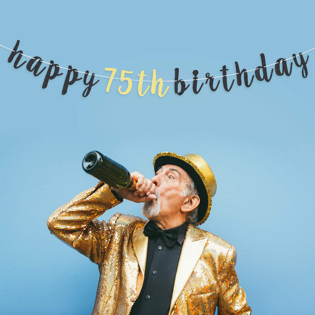 LINGTEER 75th Birthday Glitter Garland Banner - Cheers to 75 Years Old Party Decoration