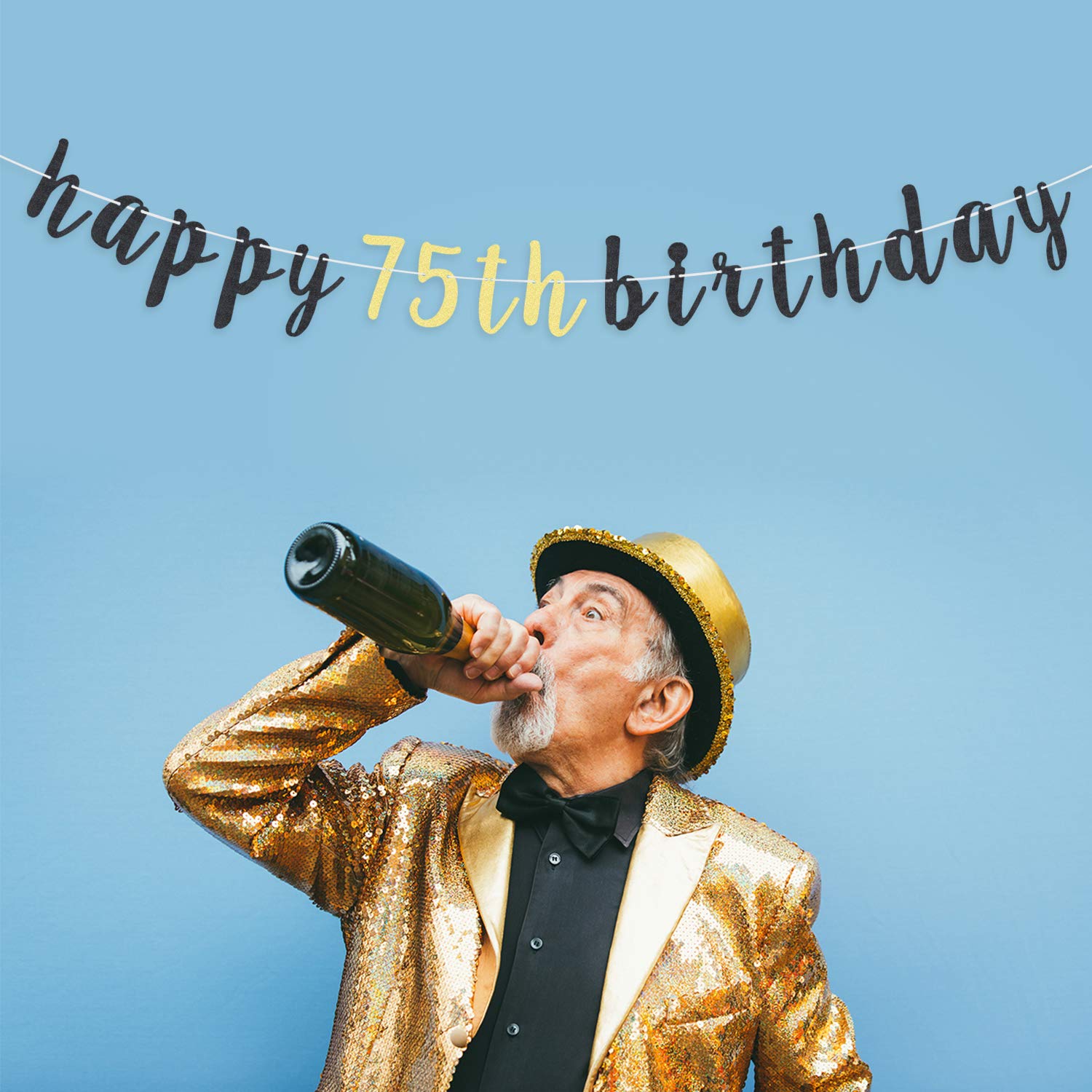 LINGTEER 75th Birthday Glitter Garland Banner - Cheers to 75 Years Old Party Decoration