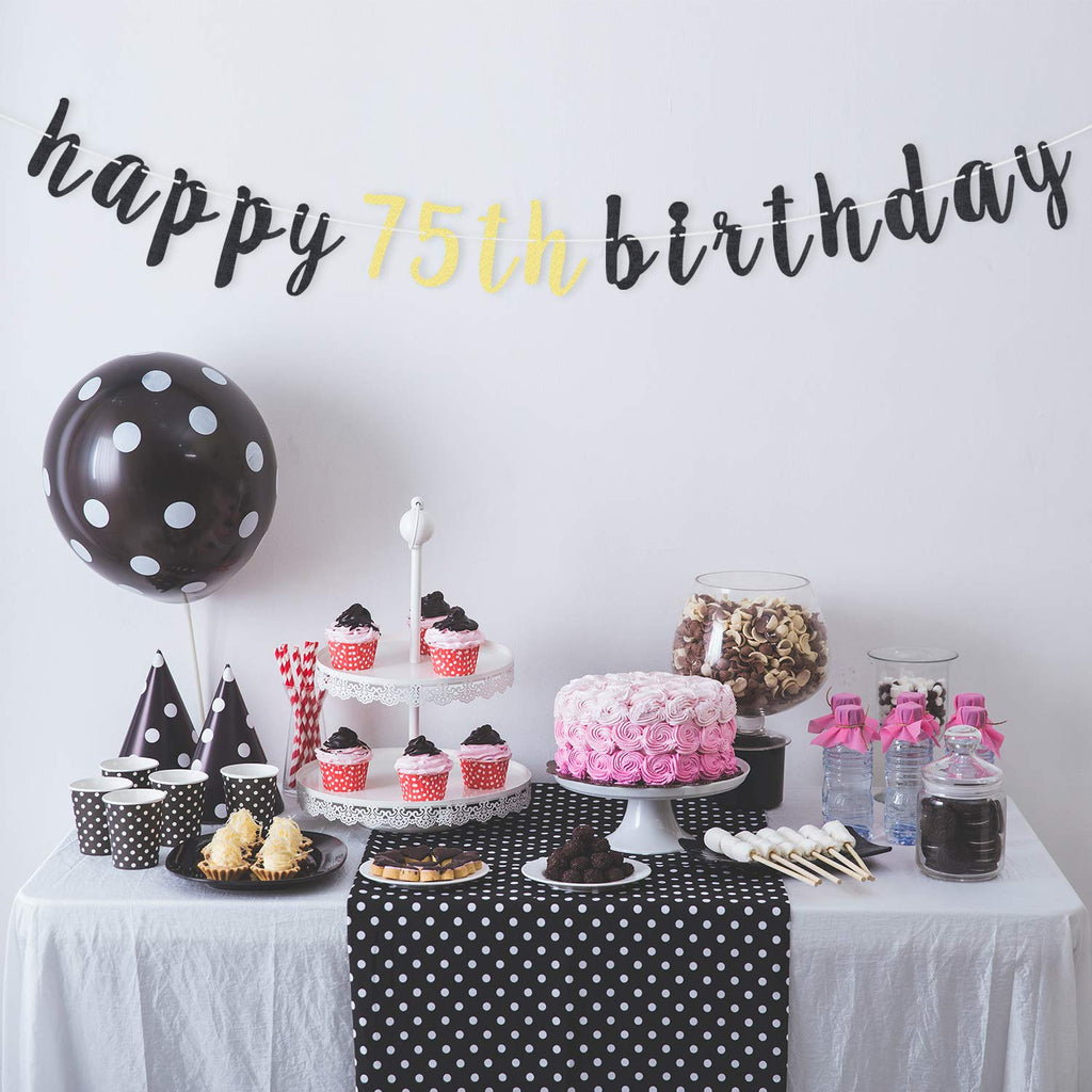 LINGTEER 75th Birthday Glitter Garland Banner - Cheers to 75 Years Old Party Decoration