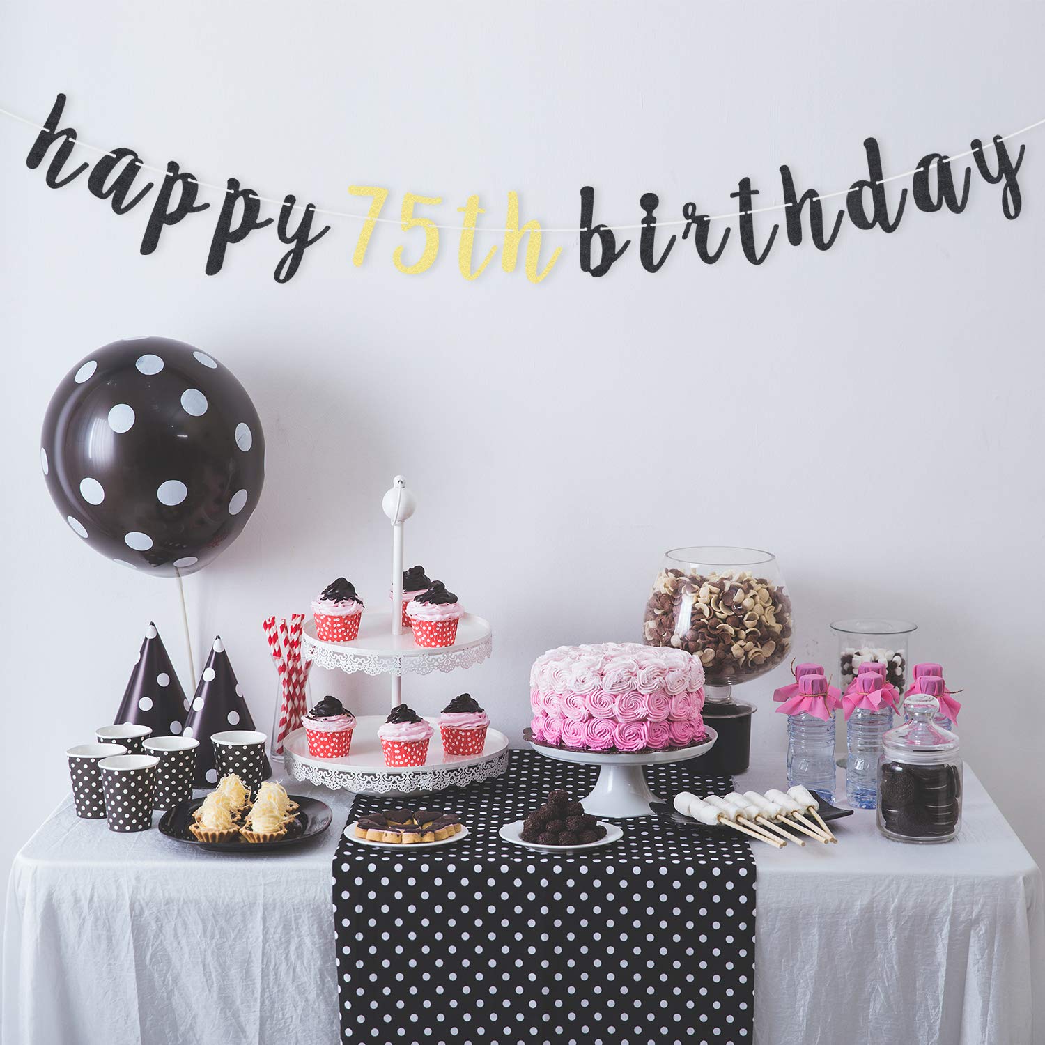 LINGTEER 75th Birthday Glitter Garland Banner - Cheers to 75 Years Old Party Decoration