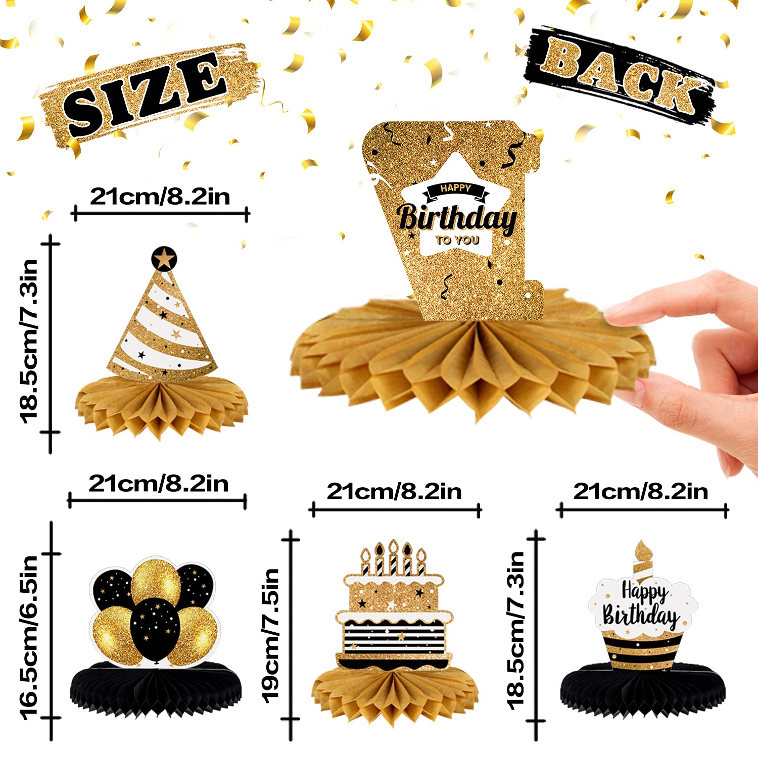 LINGTEER 8-Piece Gold Honeycomb Birthday Centerpieces for 17th Party Table Decor