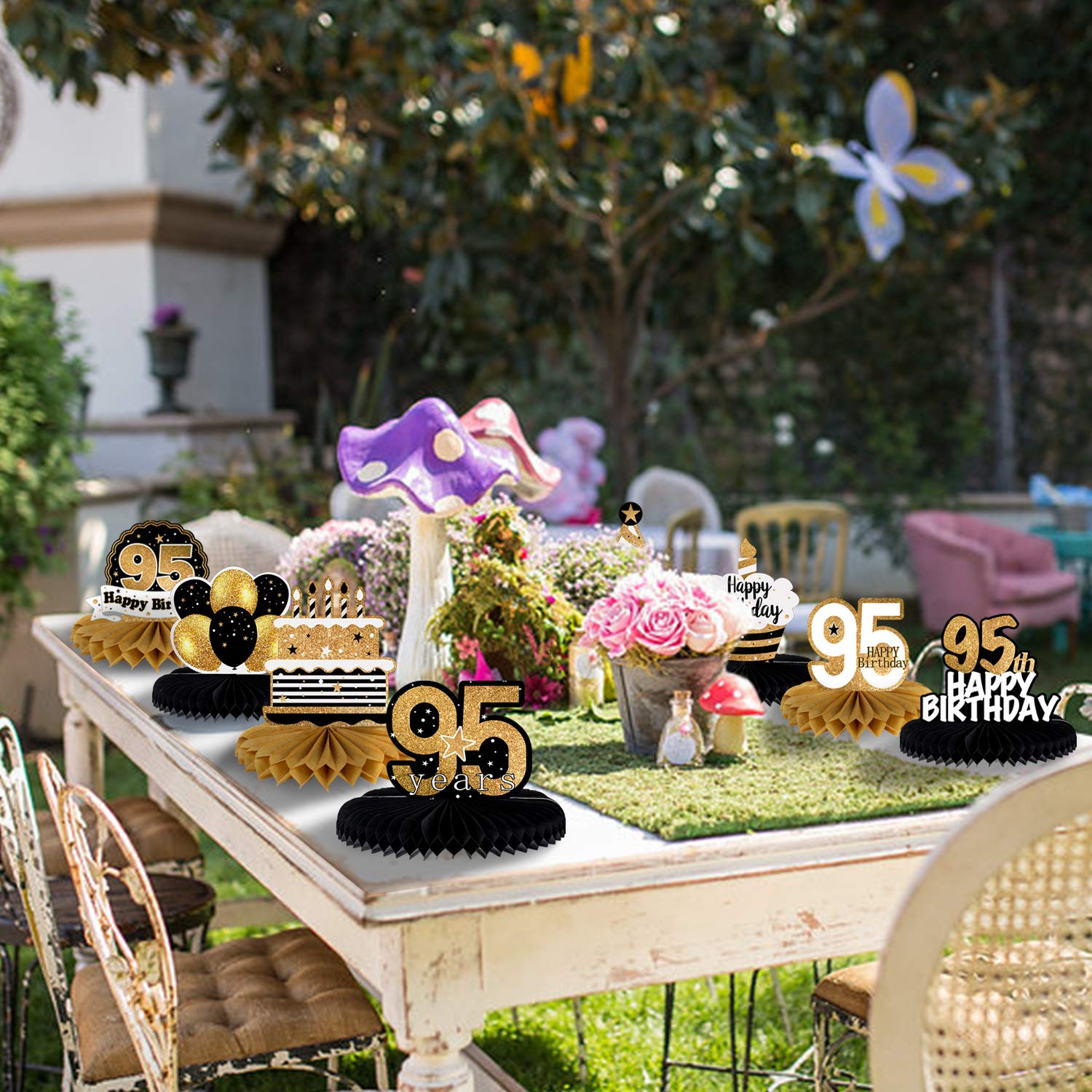 LINGTEER 95th Birthday Honeycomb Centerpieces - 8 Gold Table Decorations for 95 Years Old Party