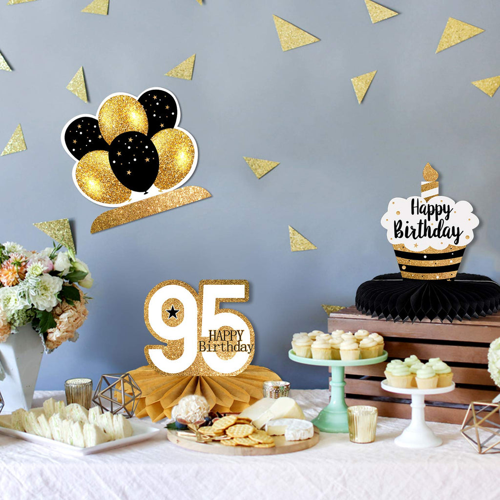 LINGTEER 95th Birthday Honeycomb Centerpieces - 8 Gold Table Decorations for 95 Years Old Party