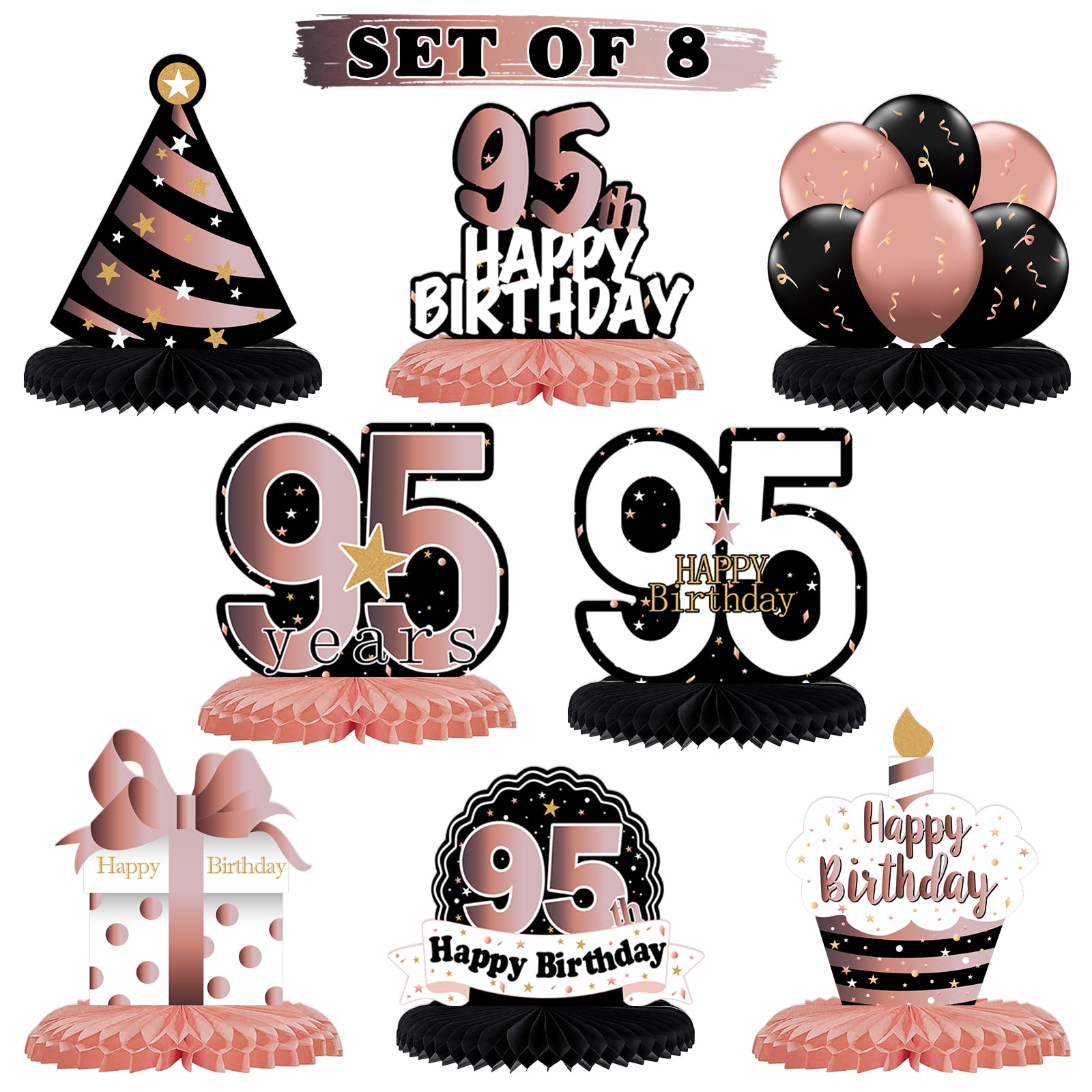 LINGTEER 95th Birthday Rose Gold Honeycomb Centerpieces Set of 8 – Cheers to 95 Years Party Table Decorations