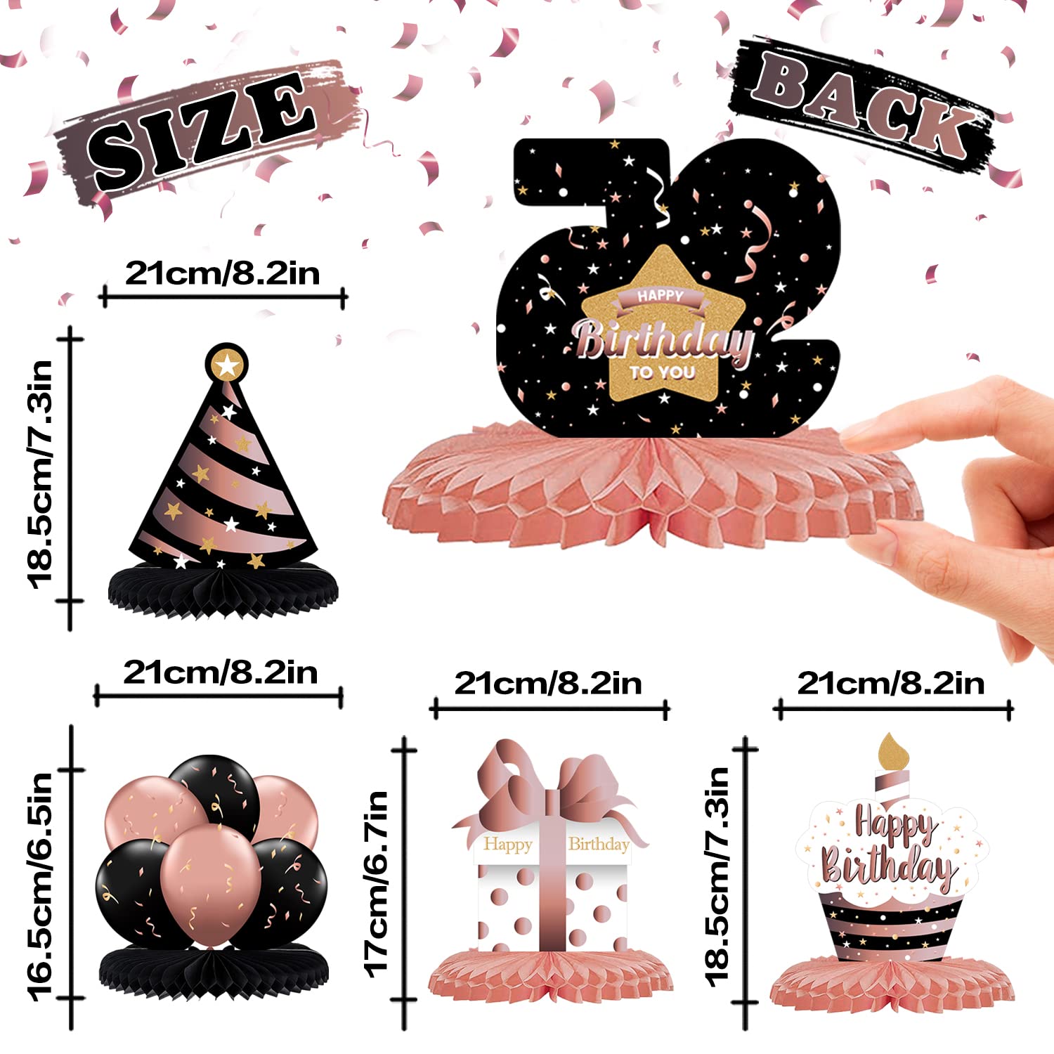 LINGTEER 95th Birthday Rose Gold Honeycomb Centerpieces Set of 8 – Cheers to 95 Years Party Table Decorations