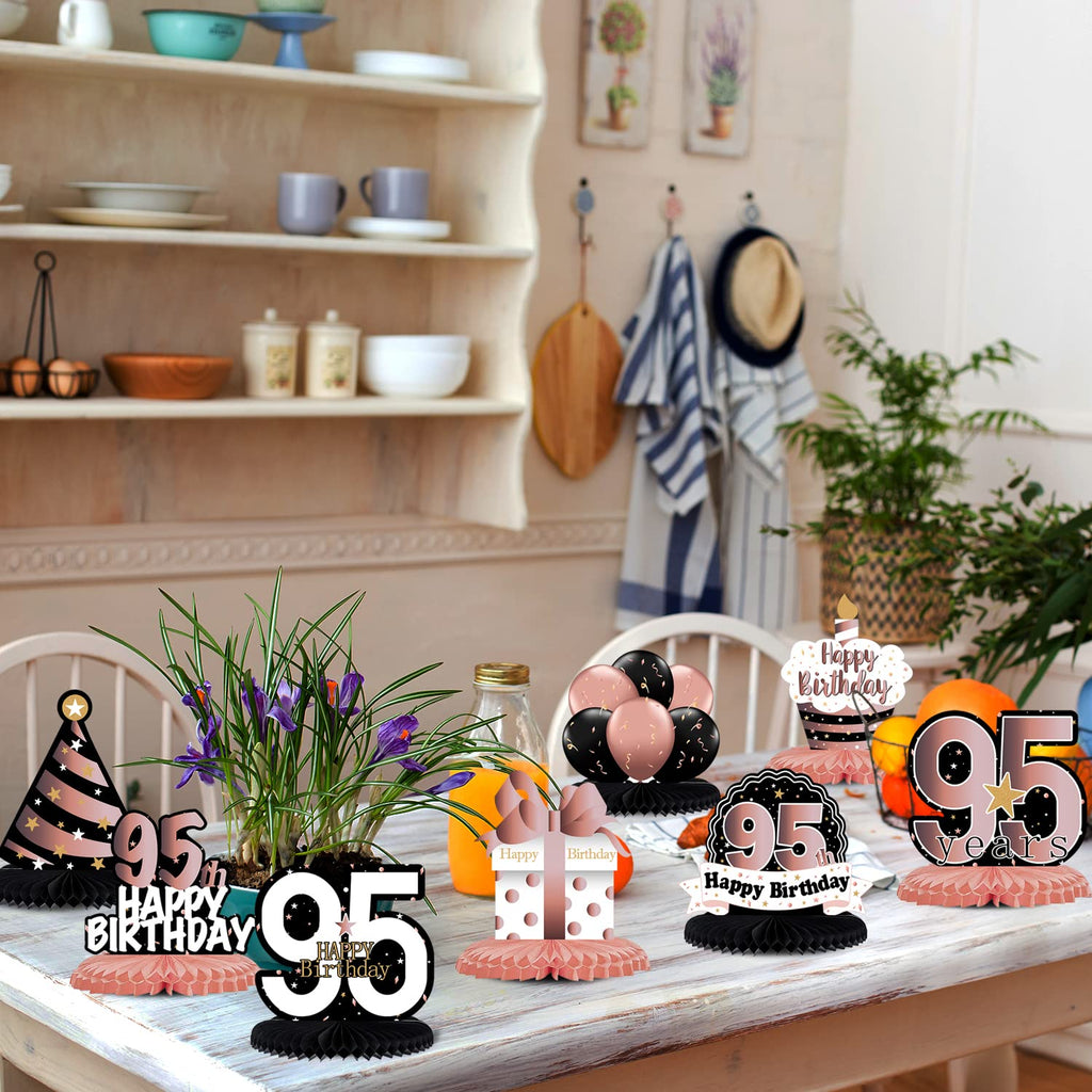 LINGTEER 95th Birthday Rose Gold Honeycomb Centerpieces Set of 8 – Cheers to 95 Years Party Table Decorations