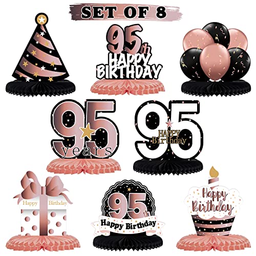 LINGTEER 95th Birthday Rose Gold Honeycomb Centerpieces Set of 8 – Cheers to 95 Years Party Table Decorations