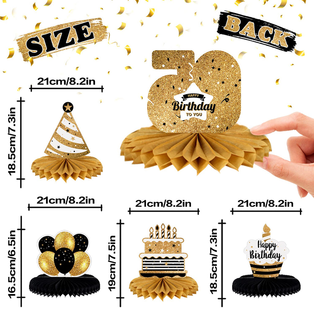 LINGTEER Gold 65th Birthday Table Honeycomb Centerpieces – Set of 8 Cheers to 65th Birthday Decor