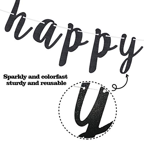 LINGTEER Happy 12th Birthday Glitter Banner – 6.7ft Black & Gold Decor
