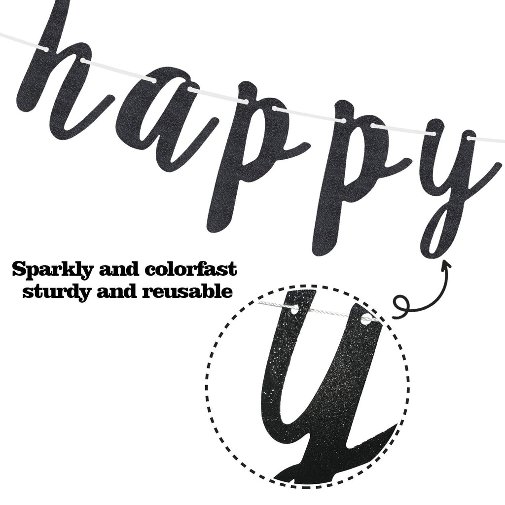LINGTEER Happy 12th Birthday Glitter Banner – 6.7ft Black & Gold Decor